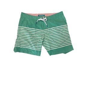Bonobos men's boardshorts, teal & white striped design drawcord closure Size 33